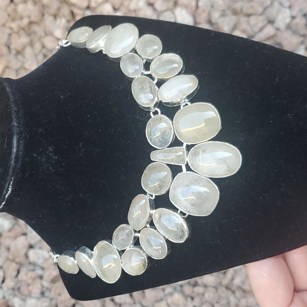 New Oversized Golden Rutile 925 Silver Statement Necklace. - Picture 5 of 16